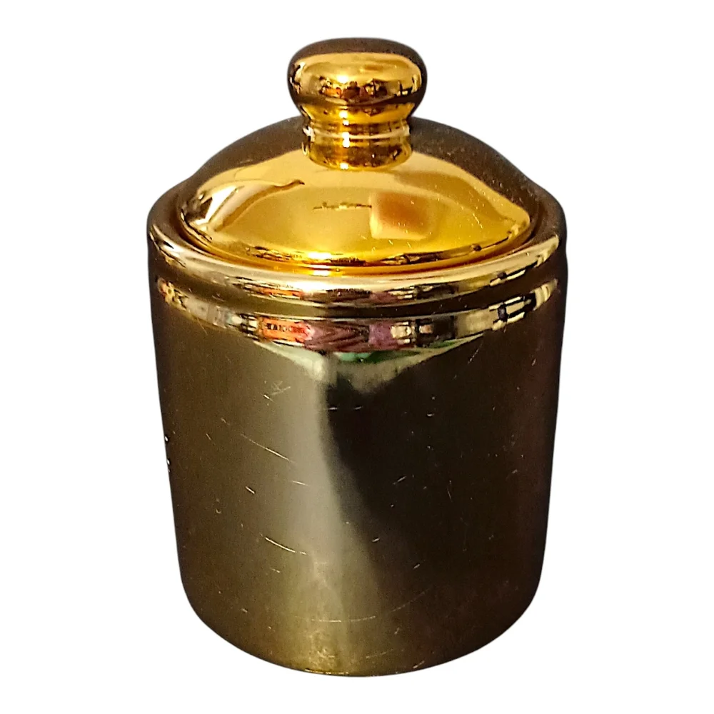 RH Macy Gold Painted Sugar Bowl Lidded Vintage 80s‎ Holiday Ceramic Porcelain